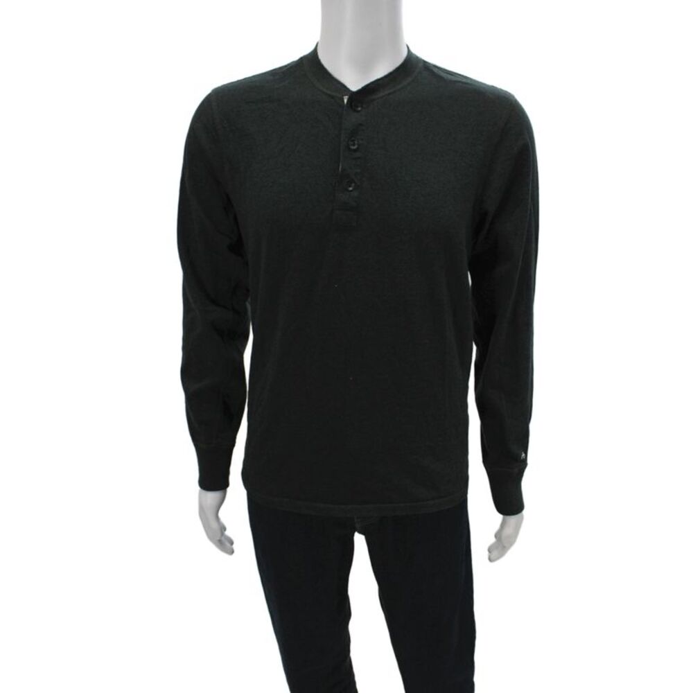Rag & Bone Mens Long Sleeves Henley Shirt Green Cotton Size Large